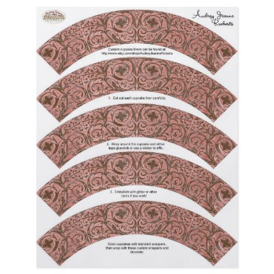 Baby Shower Cupcake Wrappers - Pink Brown Damask by AudreyJeanne