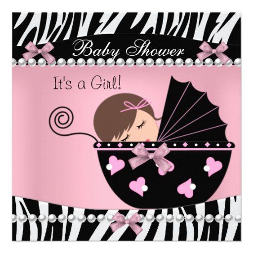 Baby Shower Cute Baby Girl Pink Zebra Print Personalised Invitations