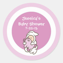 Baby Shower Favour Sticker (Pink Girl, Light Skin)