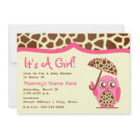 Baby Shower - Giraffe Print & Pink Owl & Umbrella invitations