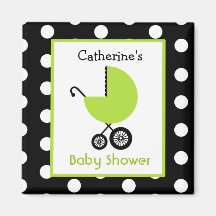 Baby Shower - Green Carriage and Polka Dots Refrigerator Magnets