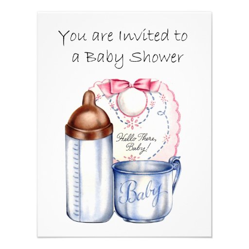Baby Shower invitation bib, bottle and cup