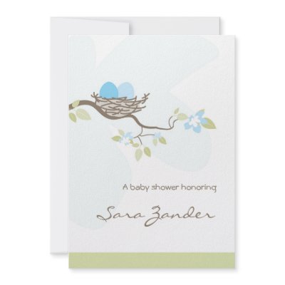 Baby Shower Invitation - Blue Twin Eggs in Nest by OrangeOstrichDesigns