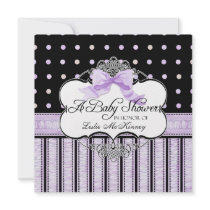 Baby Shower Invitation - French Bow Dot Swirl vs4