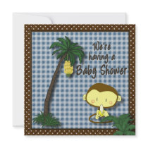 Baby Shower Invitation - Monkey - Brown & Blue