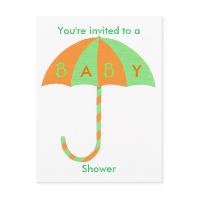 Baby Shower invitation, orange green umbrella by Cherylsart
