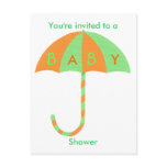 Baby Shower invitation, orange green umbrella Post Card