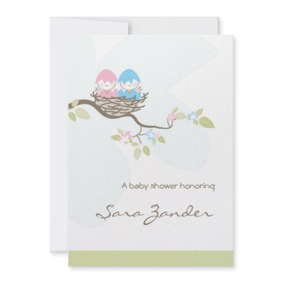 Baby Shower Invitation - Pink & Blue Twin Birds by OrangeOstrichDesigns