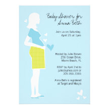Baby Shower Invitation, Silhouette of Mum in Blue