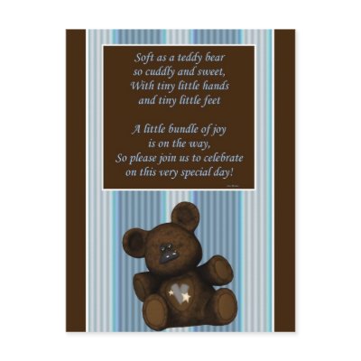 Baby Shower Invitation Teddy bear wtih poem BOY Postcard by Gigglesandgrins