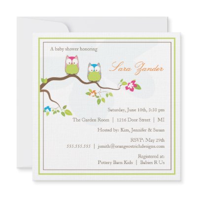Baby Shower Invitation - Twin Boy & Girl Baby Owls by OrangeOstrichDesigns