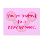 Baby Shower invitations with pink baby rattles postcards