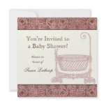 Baby Shower Invite - Pink Brown Damask Cradle