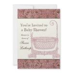 Baby Shower Invite - Pink Brown Damask Cradle