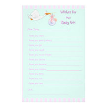 Baby Shower Keepsake - Wishes for Baby Girl Personalized Stationery