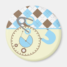 Baby Shower Magnet - Blue & Brown Argyle