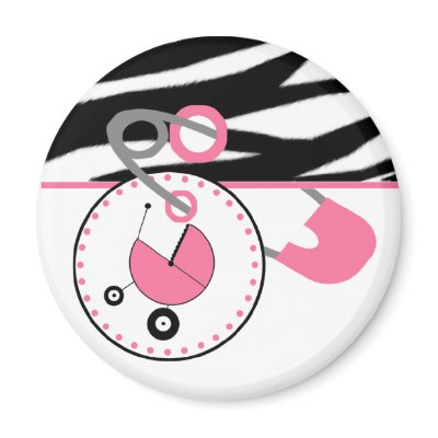 Baby Shower Magnet - Zebra Print & Pink Diaper Pin by thepinkschoolhouse