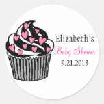 Baby Shower-Pink Heart Cupcake Round Sticker