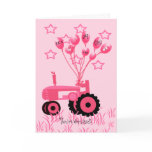 Baby Shower Pink Tractor with Balloons Invitation cards