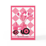 Baby Shower Pink Tractor with Balloons Invitation Greeting Card