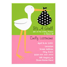 Baby Shower - Stork With Polka Dot Bundle Personalised Invites