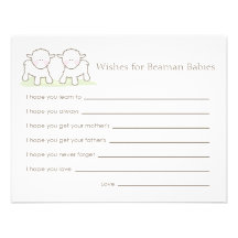 Baby Shower Wish Card - Twin Little Lambs Custom Invite