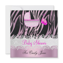 Baby Shower Zebra Pink White Baby Girl Personalised Announcements