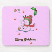 baby snowman talking to a baby bird mousepad
