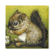 Baby squirrel and hazelnuts refrigerator magnets