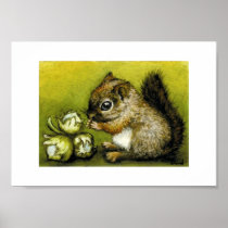Baby squirrel and hazelnuts print