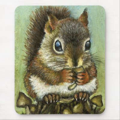 Baby squirrel and mushrooms mouse mats by tanyabond