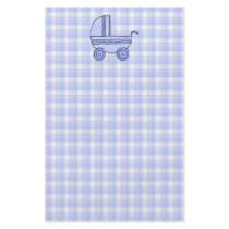 Baby Stroller. Light Blue on Check Pattern. Flyer Design