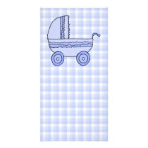 Baby Stroller. Light Blue on Check Pattern. Picture Card