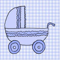 Baby Stroller. Light Blue on Check Pattern. Photo Cut Outs