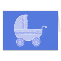 Baby Stroller. Light Blue on Mid Blue. Greeting Card
