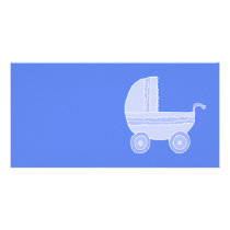 Baby Stroller. Light Blue on Mid Blue. Photo Card