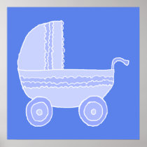 Baby Stroller. Light Blue on Mid Blue. Print