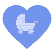 Baby Stroller. Light Blue on Mid Blue. Heart Stickers