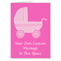 Baby Stroller. Light Pink and Bright Pink. Card