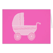 Baby Stroller. Light Pink and Bright Pink. Greeting Card