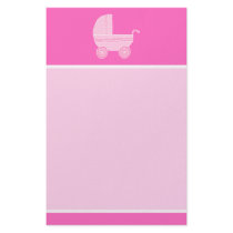 Baby Stroller. Light Pink and Bright Pink. Stationery Design