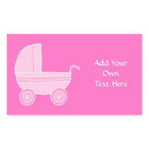 Baby Stroller. Light Pink and Bright Pink. Rectangle Stickers