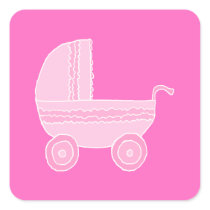 Baby Stroller. Light Pink and Bright Pink. Stickers