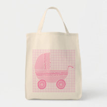 Baby Stroller. Light Pink on Pink Gingham. Bag