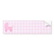 Baby Stroller. Light Pink on Pink Gingham. Bumper Stickers