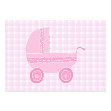 Baby Stroller. Light Pink on Pink Gingham. Business Card Template
