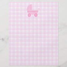 Baby Stroller. Light Pink on Pink Gingham. Full Color Flyer