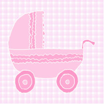 Baby Stroller. Light Pink on Pink Gingham. Acrylic Cut Out
