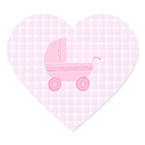Baby Stroller. Light Pink on Pink Gingham. Sticker