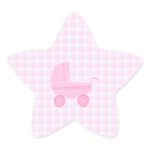 Baby Stroller. Light Pink on Pink Gingham. Sticker